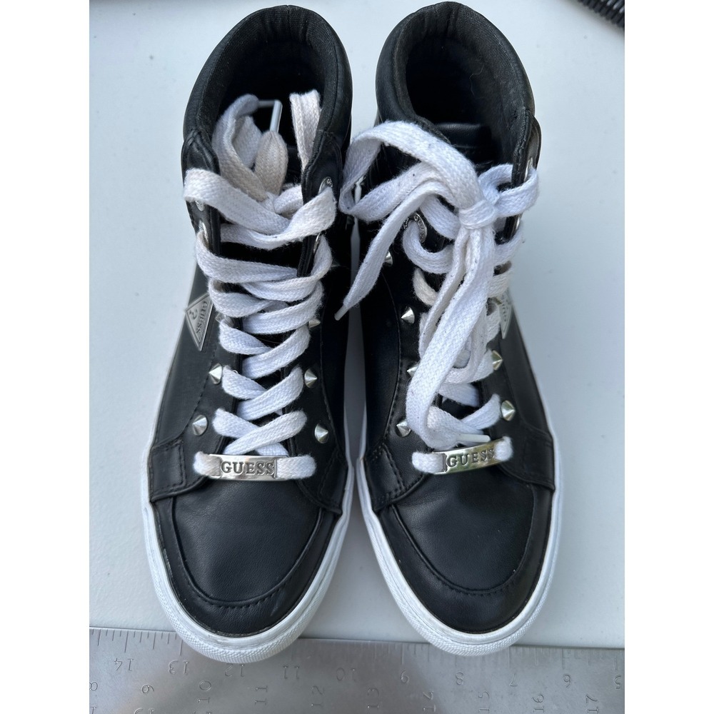 Guess GWTINZLI-SS Black High Top Studded Sneakers Silver Hardware Womens 7.5M